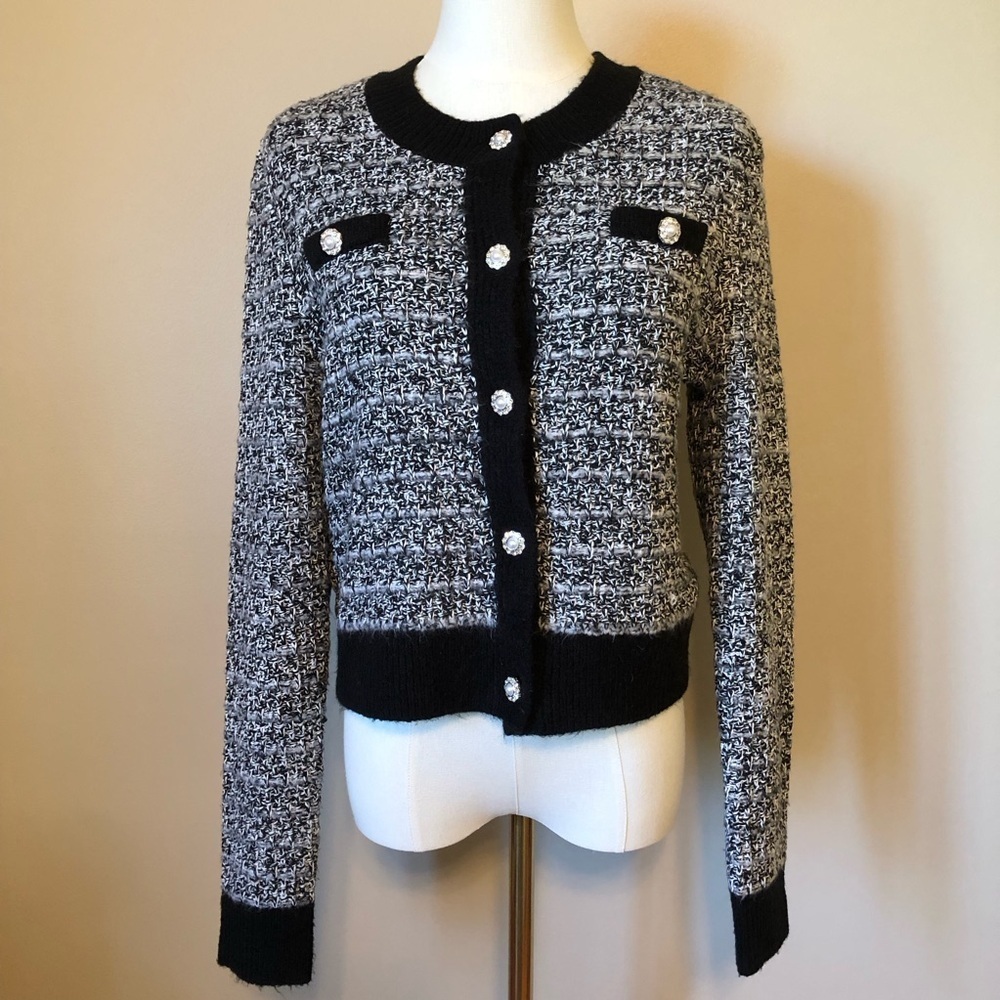 Laundry by Shelli Segal Los Angeles Chic Black and White Tweed Cardigan Size S/P